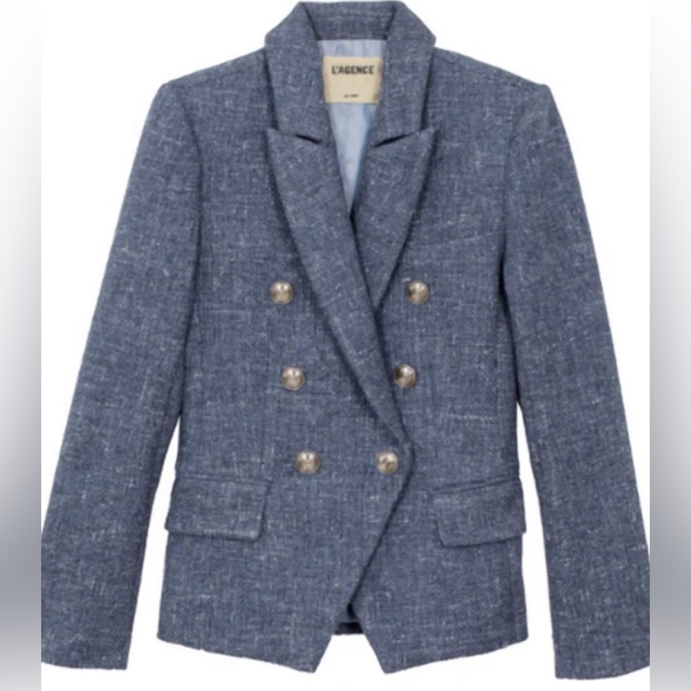 L’Agence Kenzie double breasted blazer jacket in blue melange - Picture 5 of 9